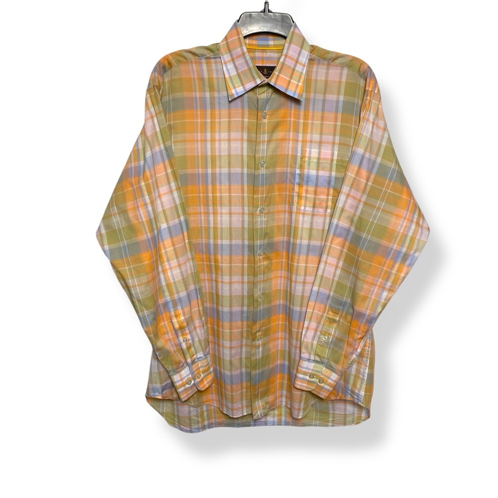 Robert Talbott Orange and Green Plaid button down Shirt 100% cotton medium